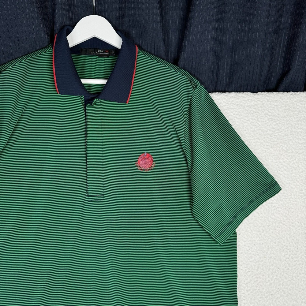 RALPH LAUREN RLX Golf Polo BUTLER NATIONAL - Green/Blue Striped - Men's Large